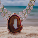 Pink Agate Slice Necklace & Matching Earrings