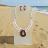 Pink Agate Slice Necklace & Matching Earrings