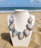 Ocean Breeze Dendritic Agate Statement Necklace and Earring Set