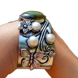 Labradorite & Pearl Butterfly Cuff Bracelet