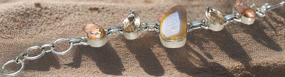 Earth & Glow Agate + Quartz Silver Bracelet