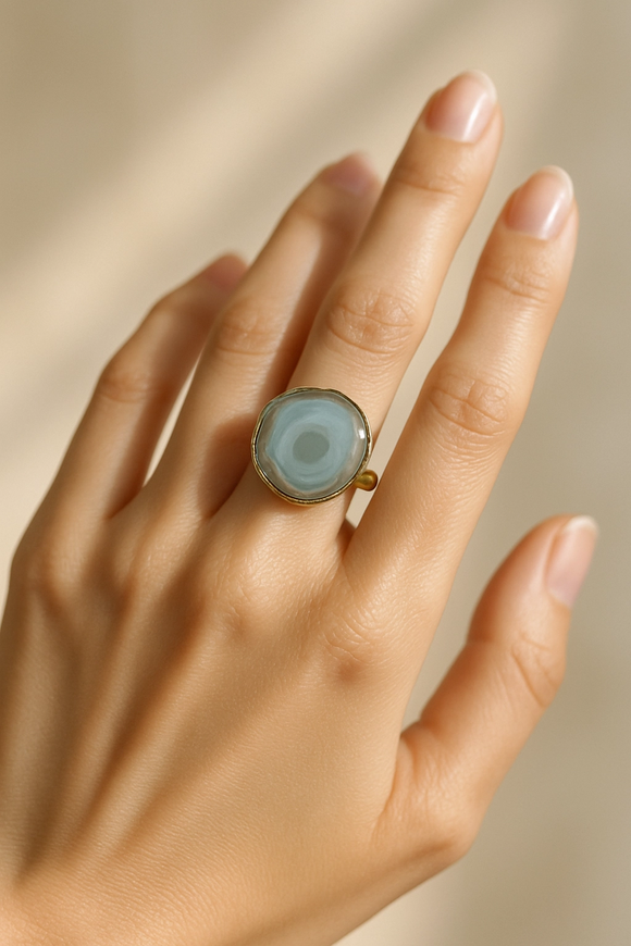 Blue Agate Slice Adjustable Ring