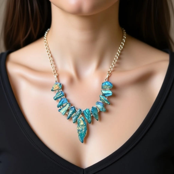Raw Turquoise Silver Chain Necklace