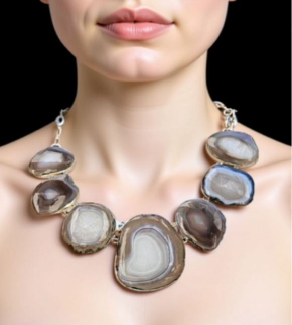 Brown Agate Slice Statement Necklace
