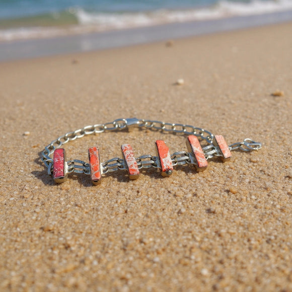 Red Coral Bar Link Bracelet