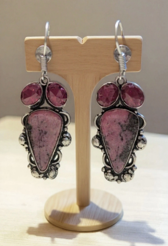 Rhodonite & Garnet Boho Drop Earrings