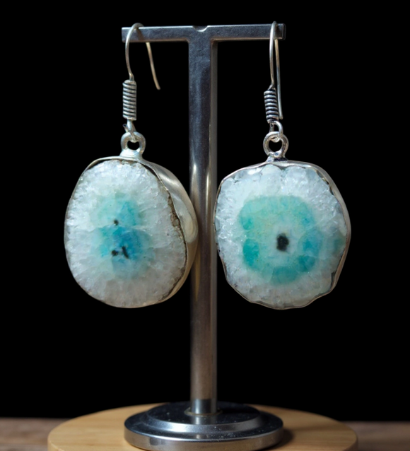 Blue Aura Quartz Geode Slice Earrings