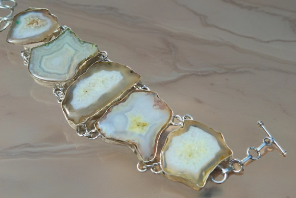 Golden Banded Agate Geode Slice Bracelet