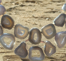 Load image into Gallery viewer, Gray Agate Geode Slice Statement Necklace