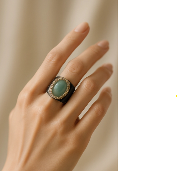 Green and Black Snakeskin Aventurine Statement Ring with Crystal Accents