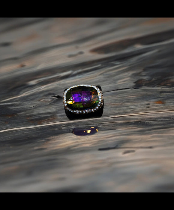 Cushion-Cut Mystic Rainbow Topaz Ring with Halo