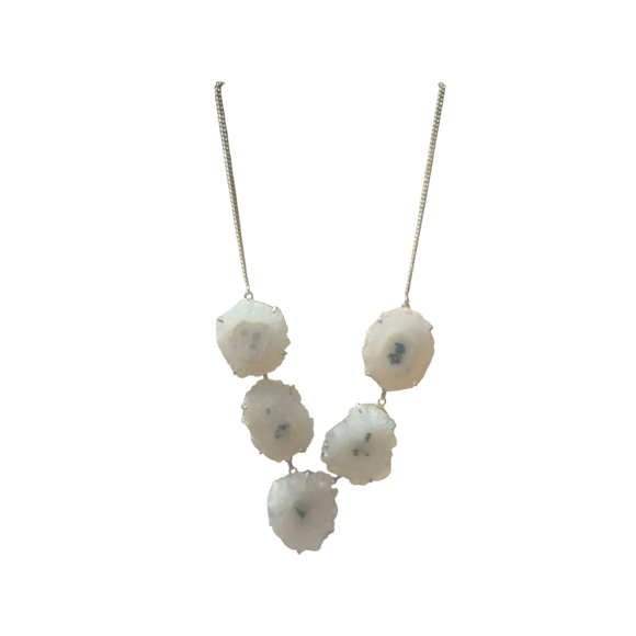 White Druzy Quartz Statement Necklace
