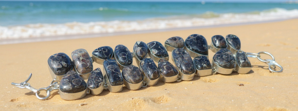 Fossil Coral & Sterling Silver Statement Bracelet