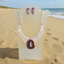 Load image into Gallery viewer, Pink Agate Slice Necklace &amp; Matching Earrings