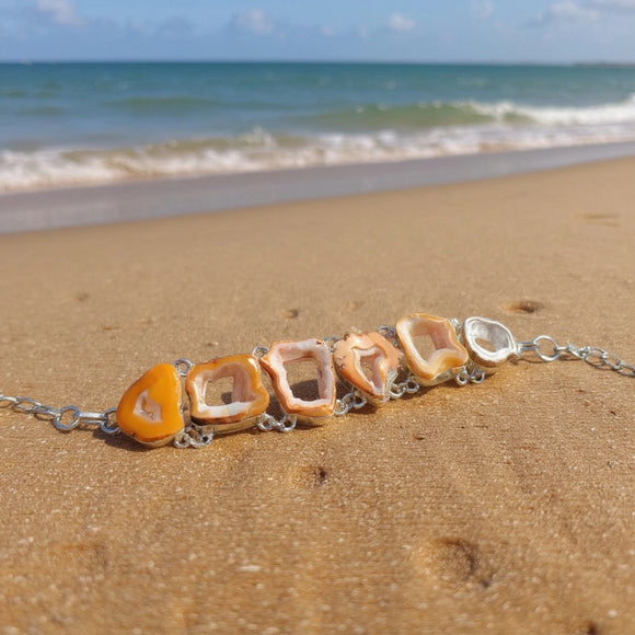 Natural Orange Agate Slice Bracelet – Adjustable Chain