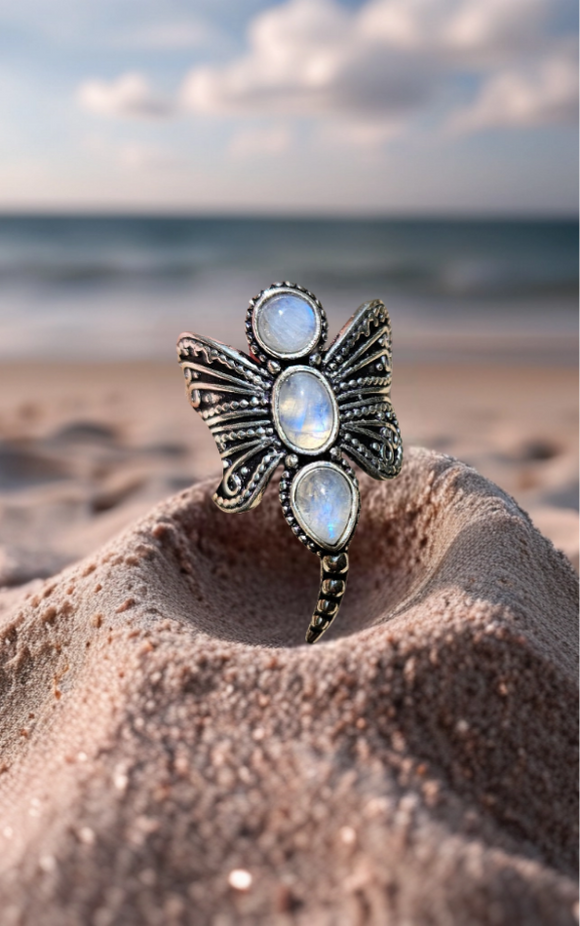 Dragonfly Moonstone Ring