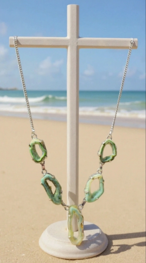 Green Agate Slice Statement Necklace