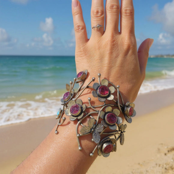 Floral Garden Amethyst Cuff Bracelet
