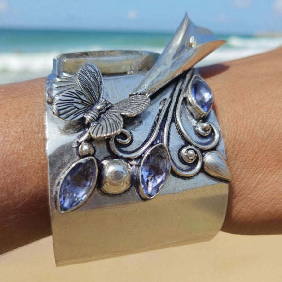 Butterfly, Jasper & Tanzanite Silver Cuff Bracelet